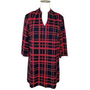 Jude Connally Ryan Ponte Knit Tunic Top in Red Black Plaid Size XL